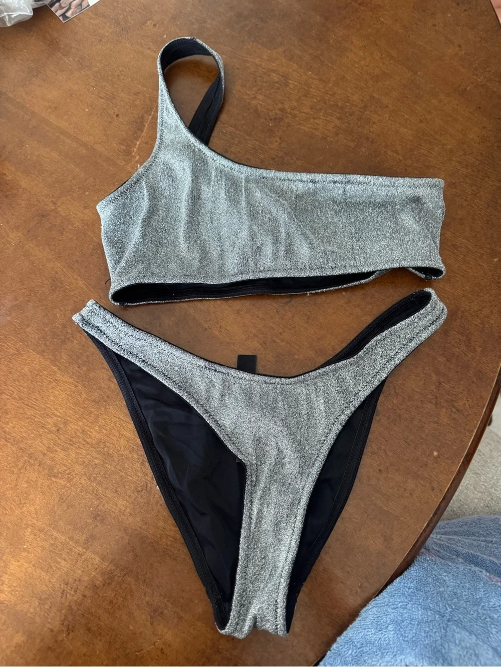 Women's Velvet & Metallic Bikini Set - Hot Pink and Silver